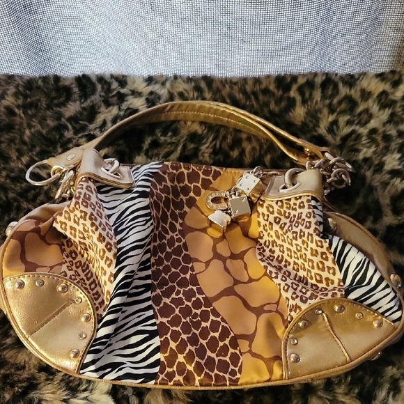 Kathy Van Zeeland Brown and Gold Shoulder Bag with Eye-Catching Design - Picture 7 of 10